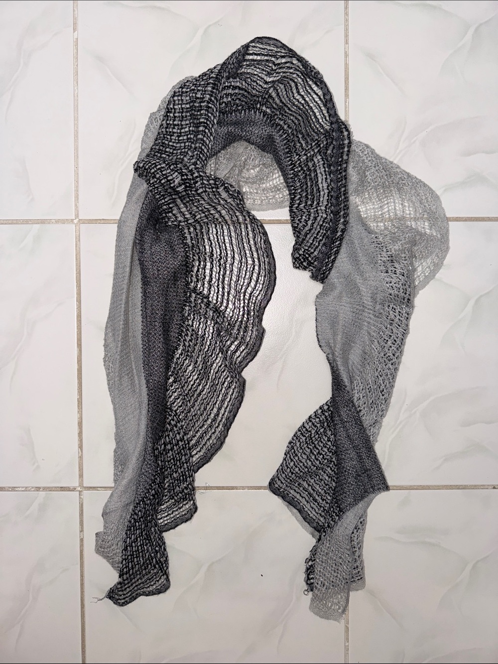 Elegant Two-Tone Gray Knit Scarf for Women